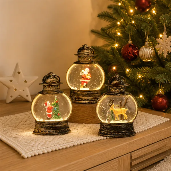 Battery Operated LED Christmas Lights Snow Globe Lantern Warm White