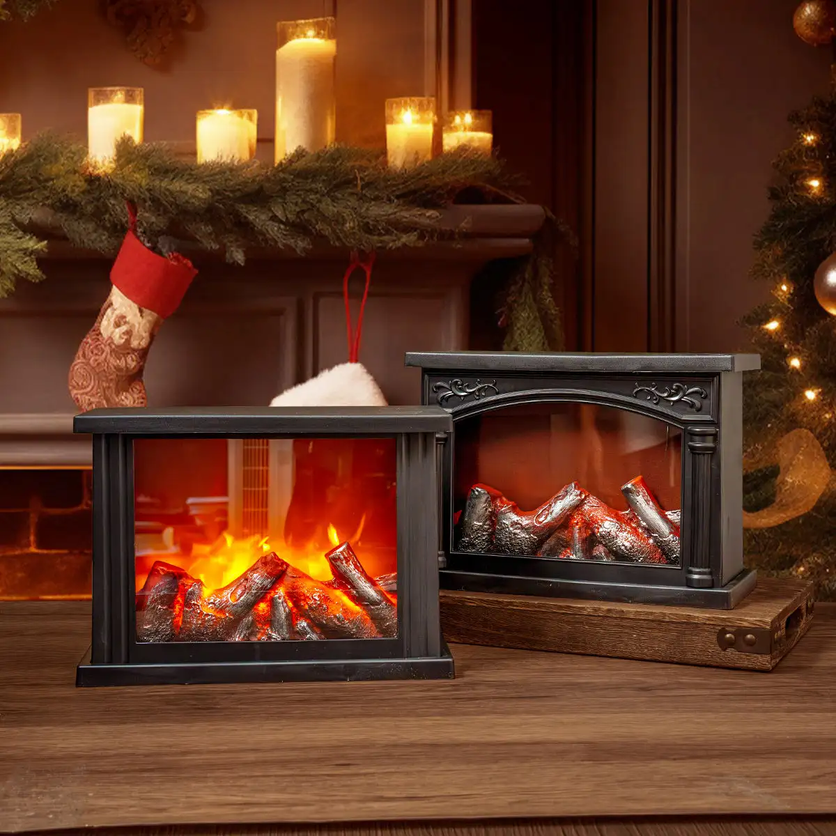 Flameless Fireplace Shaped LED Night Light Battery Powered Decorative Lamp for Home