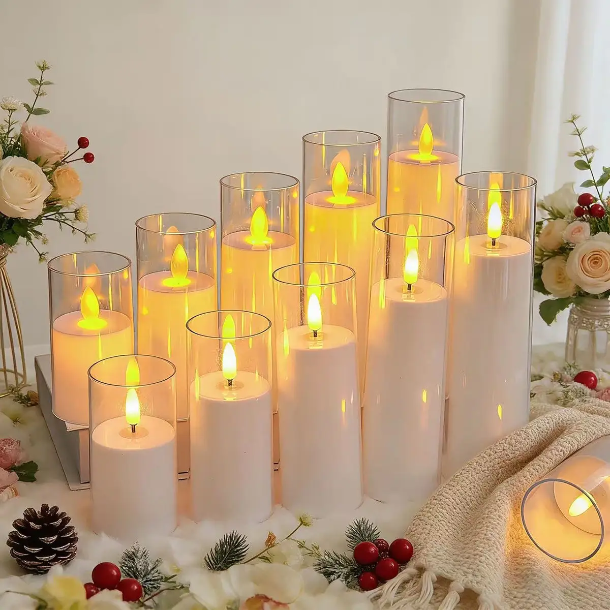 Flameless LED Pillar Candle Plastic Decorative Light for Wedding and Home Decoration