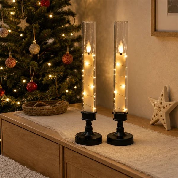 LED White Taper Candles Transparent Tube for Wedding & Home Decorative