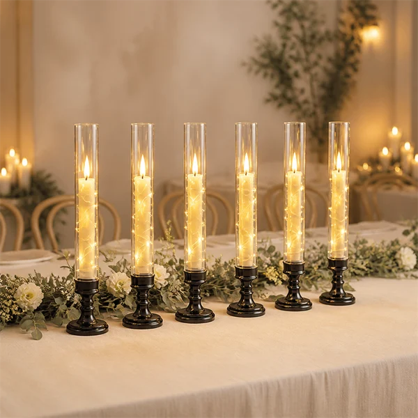 LED White Taper Candles Transparent Tube for Wedding & Home Decorative