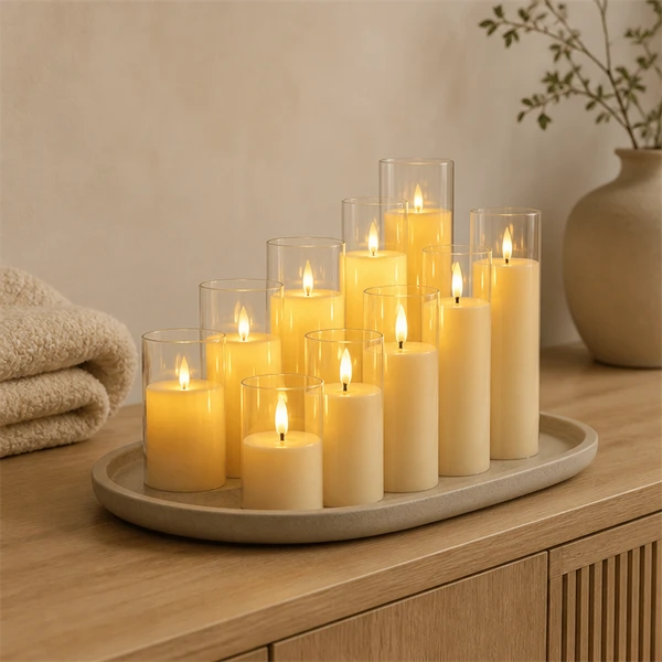 Plastic LED Jar Candles Flameless Battery Powered Table Decoration