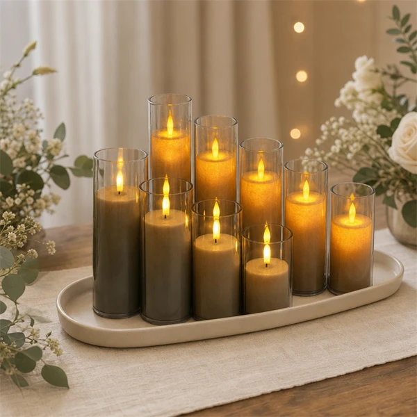 Plastic LED Jar Candles Flameless Battery Powered Table Decoration
