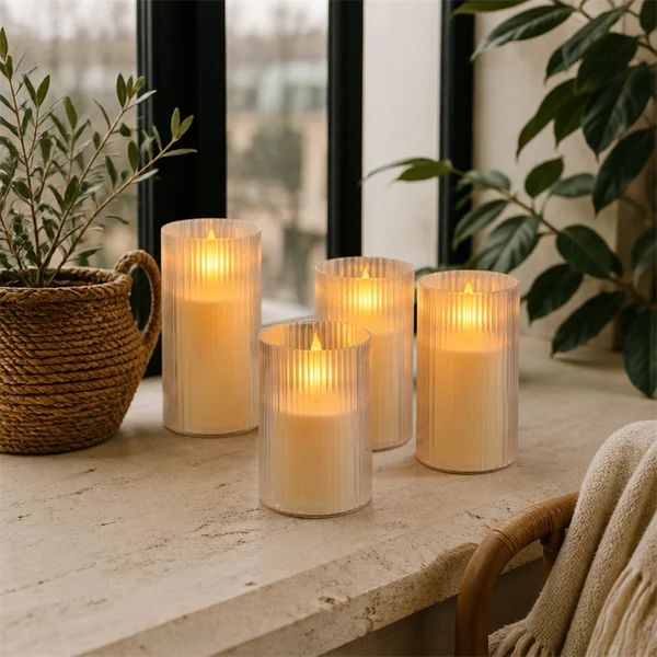 Decorative LED Jar Candles Remote Control Stripe Light Cylindrical
