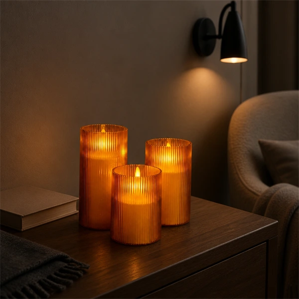 Decorative LED Jar Candles Remote Control Stripe Light Cylindrical