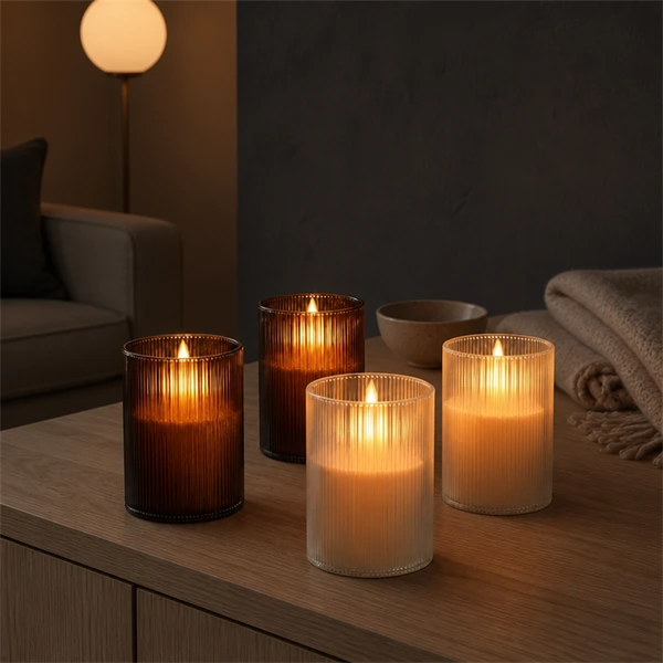 Decorative LED Jar Candles Remote Control Stripe Light Cylindrical
