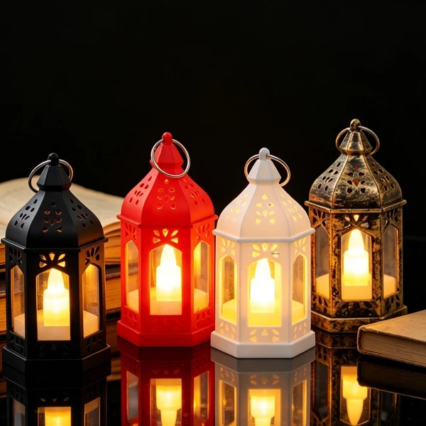 Halloween Hexagonal Wind Lantern LED Candle Light Retro Night Lamp Decoration