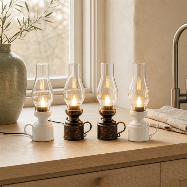 LED Antique Kerosene Lamp Style Plastic Decorative Night Lamp