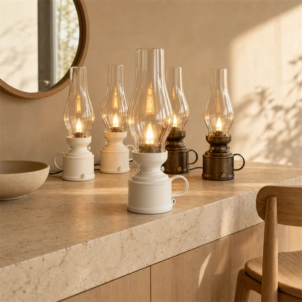 LED Antique Kerosene Lamp Style Plastic Decorative Night Lamp