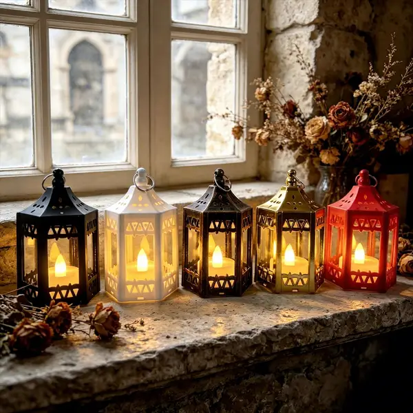LED Arabic Hexagonal Lantern Plastic Decorative Candle Light for Wedding Party Home Decor