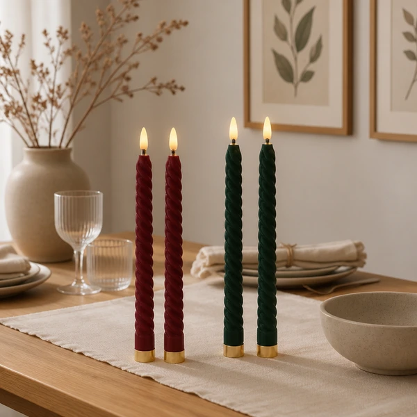 LED Taper Candles Battery Operated Flocked Surface Christmas Decor