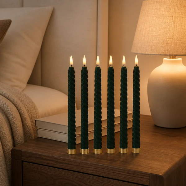 LED Taper Candles Battery Operated Flocked Surface Christmas Decor