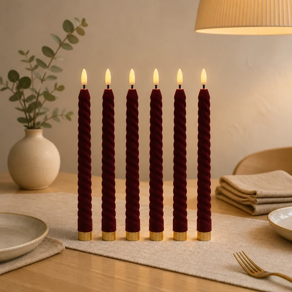 LED Taper Candles Battery Operated Flocked Surface Christmas Decor