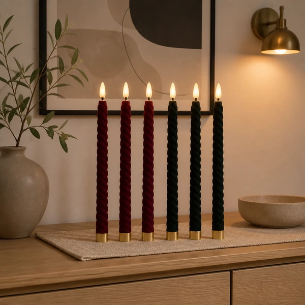 LED Taper Candles Battery Operated Flocked Surface Christmas Decor