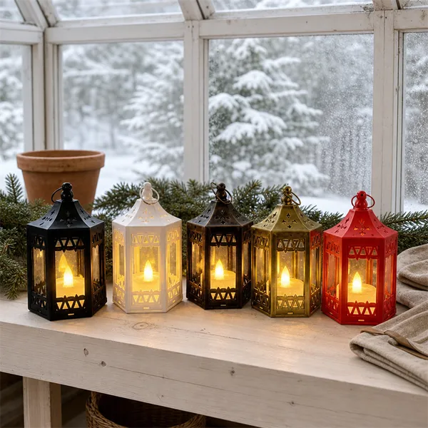 Portable LED Light Lantern Hexagonal Plastic Decorative Light