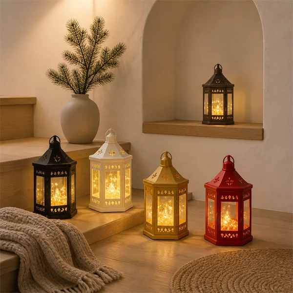 Portable LED Light Lantern Hexagonal Plastic Decorative Light