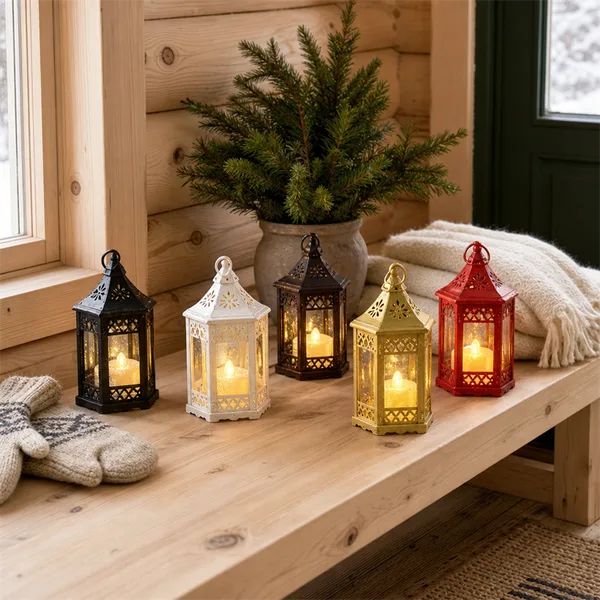 Portable LED Light Lantern Hexagonal Plastic Decorative Light