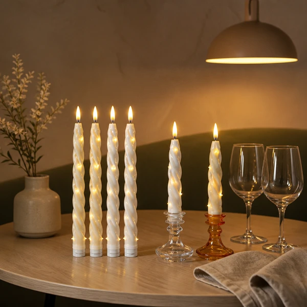 Realistic LED Taper Candles Spiral Wrapped Long Stem Wedding Decoration