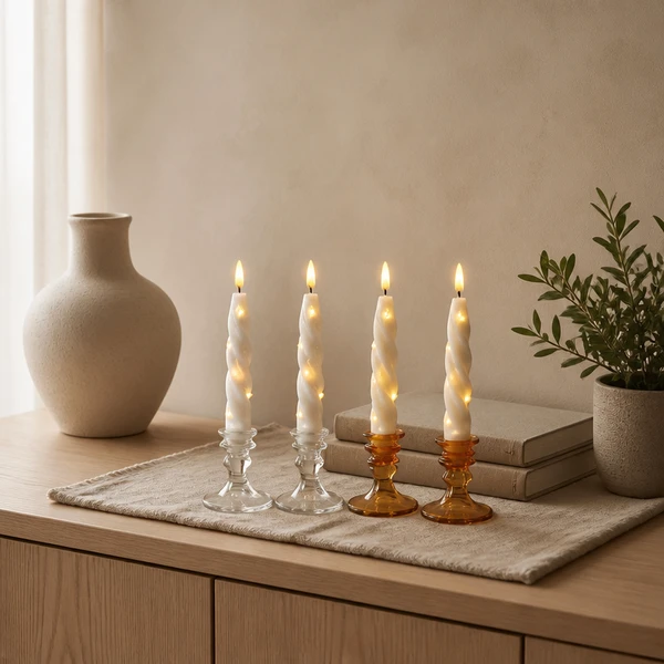 Realistic LED Taper Candles Spiral Wrapped Long Stem Wedding Decoration