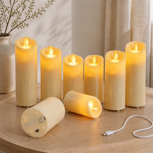 Rechargeable LED Pillar Candles USB Warm White Decorative Light