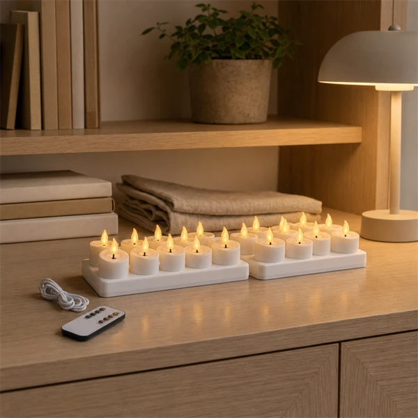 Rechargeable LED Tealight Candles Pillar Remote Control Christmas Decor